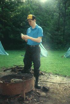 Roy buiding a fire